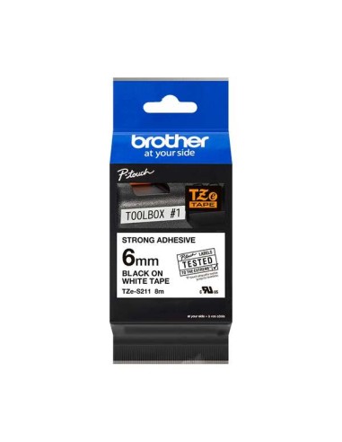 Brother TZeS211 - Texte Noir sur fond Blanc - Largeur 6 mm x 8 mètres