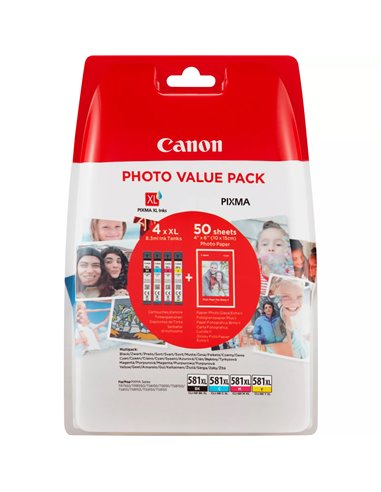 Canon CLI581XL - Paquet de 4 - 50 feuilles de papier photo - 2052C004/2052C006