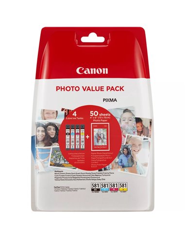 Canon CLI581 - Pack de 4 - 50 feuilles de papier photo - 2106C005/2106C006