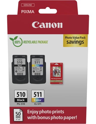 Canon PG-510/CL-511 Multi-Pack de 2 + 50 feuilles de papier photo - 2970B017