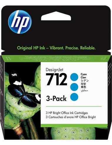 HP 712 - Cyan - Paquet de 3 - 3ED77A