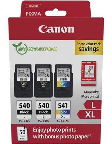 Canon PG-540L/CL-541XL Multi-Pack de 3 + 50 feuilles de papier photo - 5224B015