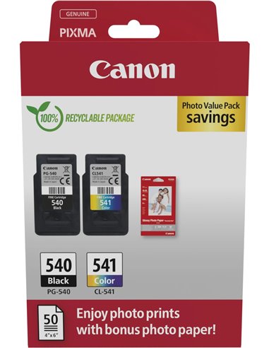 Canon PG-540/CL-541 - Pack de 2 + 50 Feuilles de Papier Photo - 5225B013