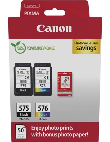 Canon PG575/CL576 - Pack de 2 + 50 Feuilles de Papier Photo - 5438C004