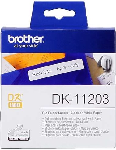 Brother DK11203 - Étiquettes prédécoupées pour dossiers - 17x87 mm - 300 unités - Texte - Noir sur fond blanc