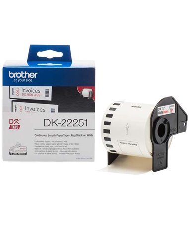 Brother DK22251 - Étiquettes au format personnalisé - Largeur 62 mm x 1524 mètres - Texte rouge et noir - Noir sur fond blanc