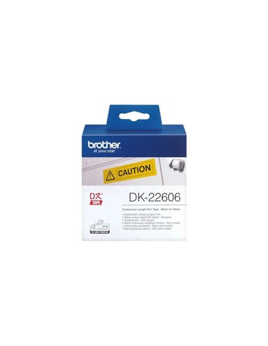 Brother DK22606 - Étiquettes au format personnalisé - Largeur 62mm x 1524 mètres - Texte - Noir sur fond - Jaune