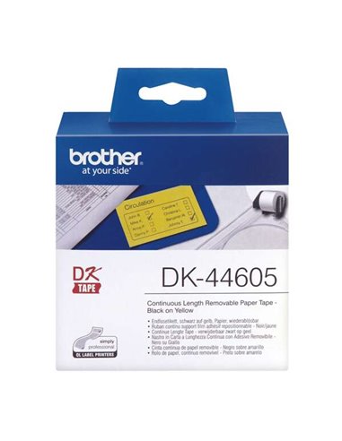 Brother DK44605 - Etiquettes amovibles format personnalisé - Largeur 62mm x 3048 mètres - Texte - Noir sur fond - Jaune