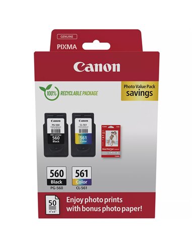 Canon PG560/CL561 - Pack de 2 + Papier Photo Brillant GP-501 - 3713C008