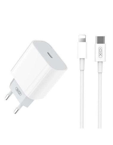 XO - Pack chargeur secteur L77 1x USB-C 20W Charge rapide -a + Câble USB-C vers Lightning 1m