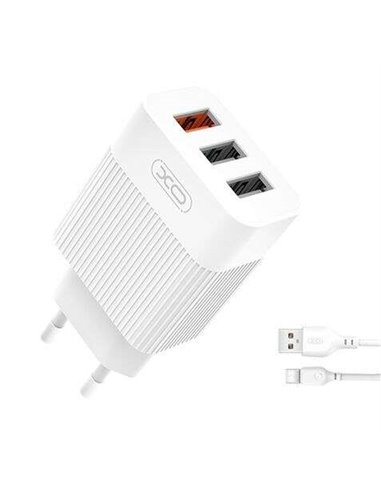 XO - Pack chargeur secteur L72 1x USB-A 18W Charge rapide -a 3.0, 2x USB-A + câble USB-A vers USB-C