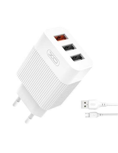 XO - Pack chargeur secteur L72 1x USB-A 18W Charge rapide -a 3.0, 2x USB-A + câble USB-A vers MicroUSB