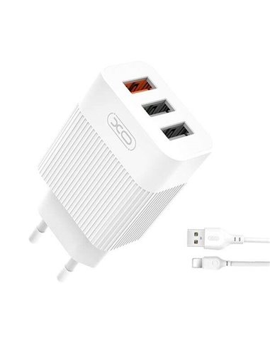 XO - Pack chargeur secteur L72 1x USB-A 18W Charge rapide -a 3.0, 2x USB-A + USB-A vers câble Lightning