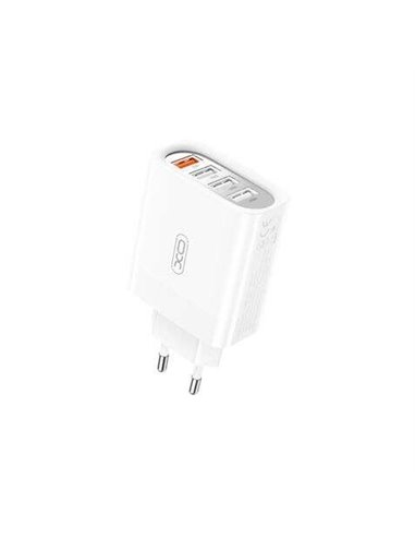 XO - Chargeur USB 4 Ports - Puissance Totale de 18W - Sortie Simultanée de 2 ou 3 Ports - Protection Intelligente - Poids de 62g