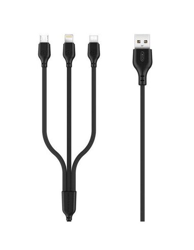 XO - Câble de Charge Rapide 3 en 1 - Micro, Type C et Lightning vers USB - 1m - Noir