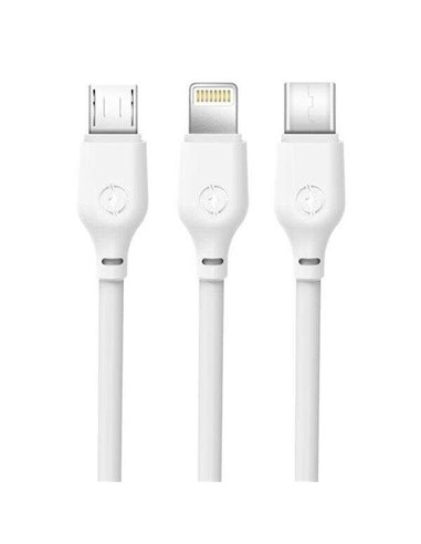 XO - Câble de Charge Rapide 3 en 1 - Micro, Type C et Lightning vers USB - 1m - Blanc