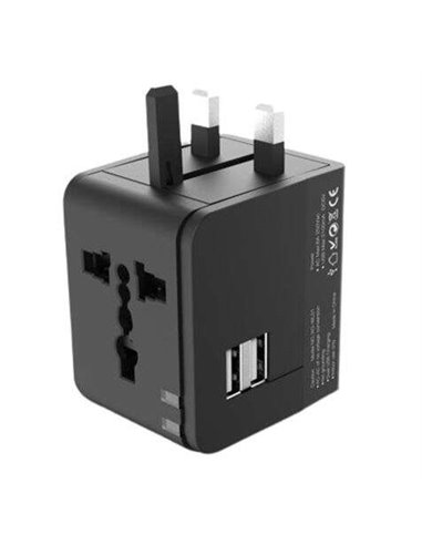 XO - Adaptateur de voyage universel - Tension 110V-240V - 2 ports USB 2,1Amp - Connexions pour UK, EU, AU, US - Couleur Noir