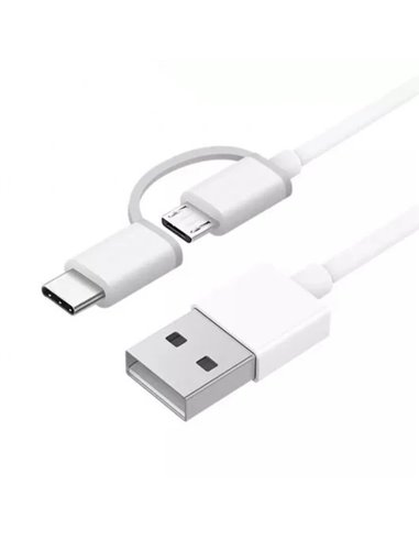 Xiaomi - Câble USB-A vers MicroUSB avec adaptateur USB-C - Longueur 1m - Blanc