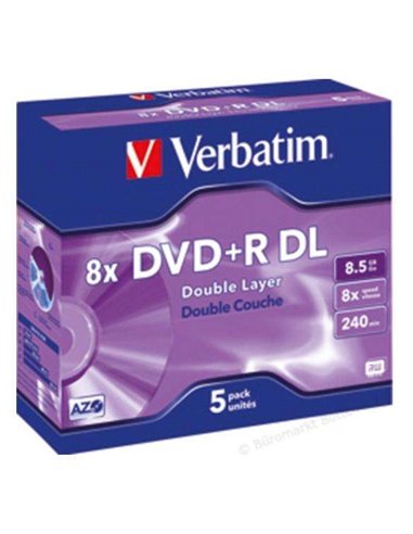 Verbatim - Boîte DVD+R Double Couche 8x 8,5 Go (Pack 5 Unités)