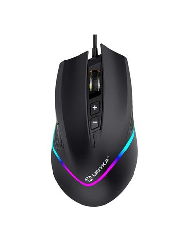 Unykach - Souris Gaming USB Nova M244 avec éclairage RGB 6400dpi - 5 Boutons - Utilisation droitier - Câble 1,50m - Couleur Noir