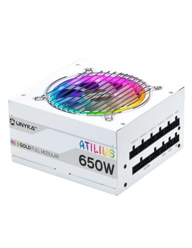 Unykach - Alimentation Atilius RGB Blanc 650W 650W ATX 2.31 - Éclairage RVB - Entièrement modulaire - PFC actif - Ventilateur 12