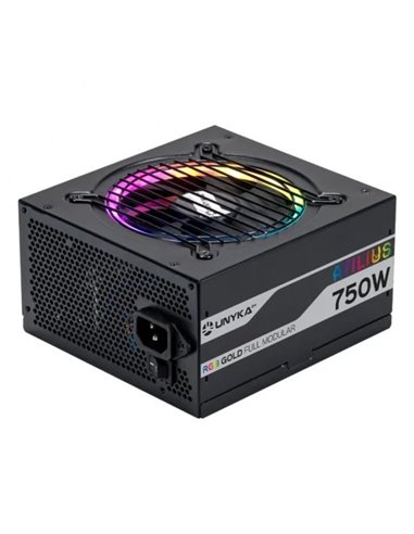 Unykach - Alimentation Atilius RGB Noir 750W 750W ATX 2.31 - Éclairage RGB - Entièrement modulaire - PFC actif - Ventilateur 120