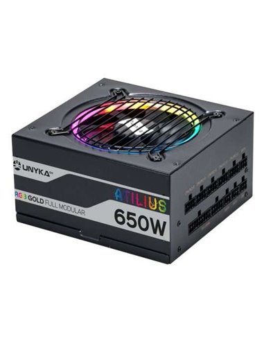 Unykach - Alimentation Atilius RGB Noir 650W 650W ATX 2.31 - Éclairage RGB - Entièrement modulaire - PFC actif - Ventilateur 120