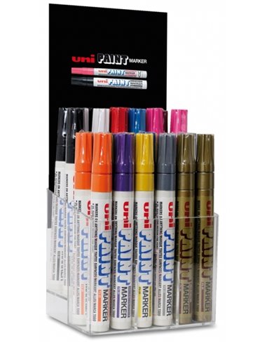 Uniball - PX-20/30P Présentoir de 30 Marqueurs Peinture - Pointe Acrylique Bullet 2,2-2,8 mm - Permanent sur Toutes Surfaces - R