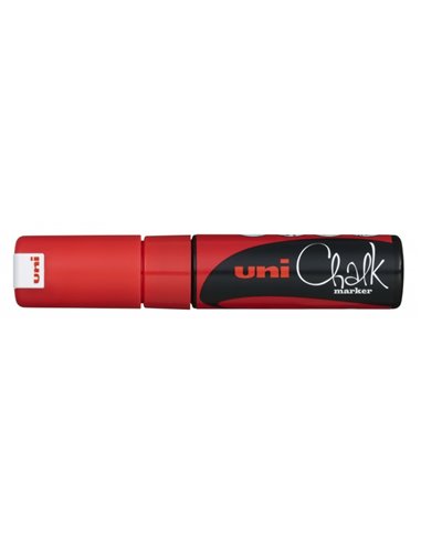 Uniball - Marqueur à craie liquide PWE-8K - Pointe biseautée 8 mm - Effaçable à l'eau - Résistant à la pluie - Couleur rouge