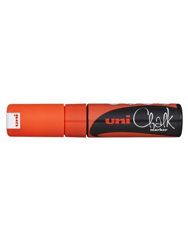 Uniball - Marqueur à craie liquide PWE-8K - Pointe biseautée 8 mm - Effaçable à l'eau - Résistant à la pluie - Couleur orange