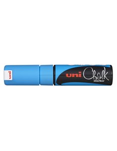 Uniball - Marqueur à craie liquide PWE-8K - Pointe biseautée 8 mm - Effaçable à l'eau - Résistant à la pluie - Couleur bleu clai