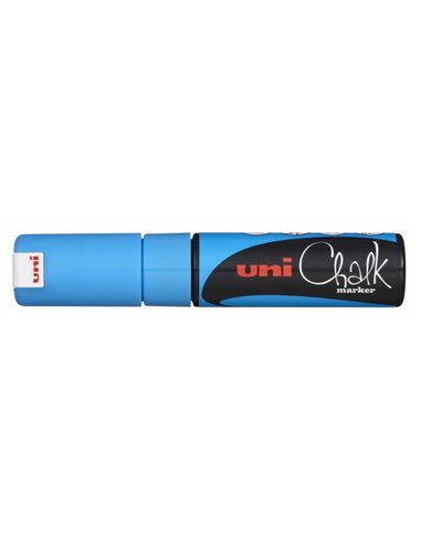 Uniball - Marqueur à craie liquide PWE-8K - Pointe biseautée 8 mm - Effaçable à l'eau - Résistant à la pluie - Couleur bleu clai