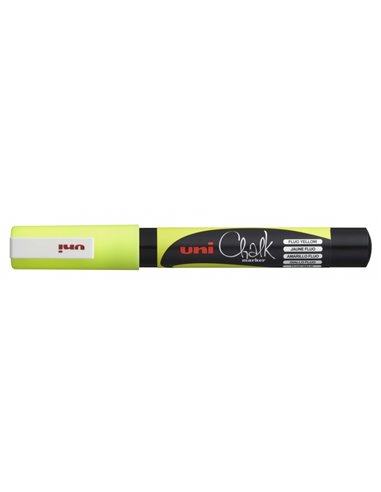 Uniball - Marqueur à craie liquide PWE-3MS - Pointe conique 0,7 mm - Effaçable à l'eau - Résistant à la pluie - Couleur jaune