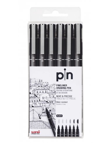 Uniball - PIN-200(S) Pack de 6 Marqueurs Calibrés - Pointe Polyacétal - Encre Pigmentée Résistante à l'Eau et à la Lumière - Idé