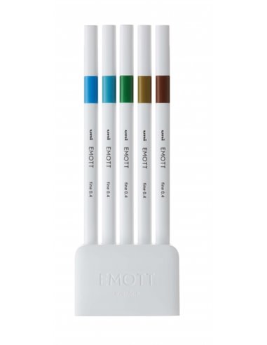 Uniball - PEM-SY Set Nº4 Emott Island Colors Pack de 5 marqueurs traits fins - Pointe 0,4 mm - Encre à base d'eau - Design innov