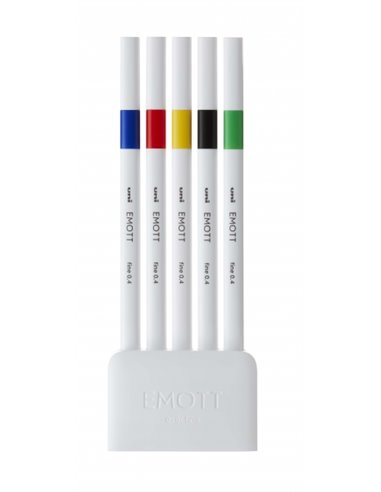 Uniball - PEM-SY Set Nº1 Emott Vivid Colors Pack de 5 marqueurs traits fins - Pointe 0,4 mm - Encre à base d'eau - Design innova