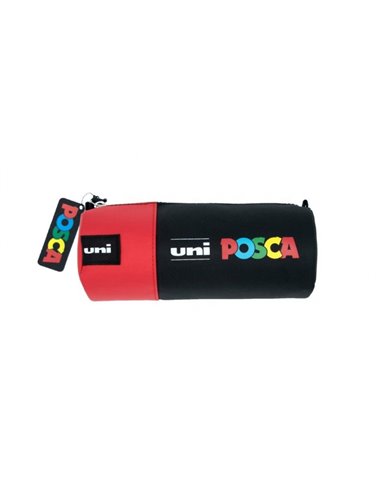 Uni Posca - Trousse en toile 8,5x19,5cm - Idéal pour feutres et fournitures scolaires - Fermeture zippée - Couleur Noir/Rouge