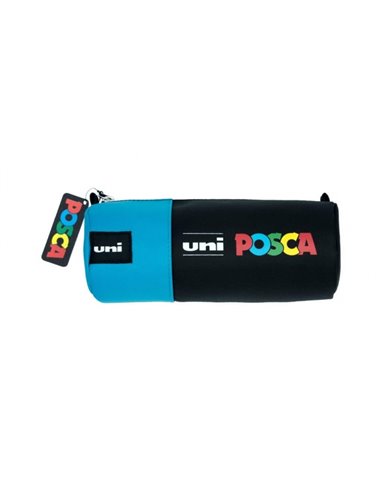 Uni Posca - Trousse en toile 8,5x19,5cm - Idéal pour feutres et fournitures scolaires - Fermeture zippée - Couleur Noir/Bleu