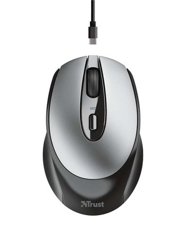 Trust - Souris sans fil rechargeable USB Zaya 1600dpi - 3 boutons - Utilisation ambidextre - Couleur Gris/Noir