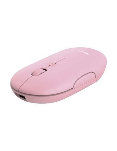 Trust - Souris Rechargeable Sans Fil Puck 1600dpi - 3 Boutons Silencieux - Ultra Fine - Utilisation Ambidextre - Couleur Rose