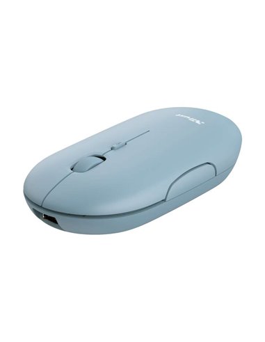 Trust - Souris Rechargeable Sans Fil Puck 1600dpi - 3 Boutons Silencieux - Ultra Fine - Utilisation Ambidextre - Couleur Bleu