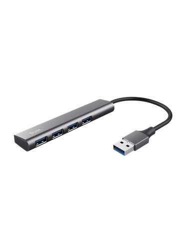 Trust - Hub USB Halyx Aluminium - 4 Ports USB-A - Vitesse 5 Gbps - Compact et Résistant - Connexion Facile