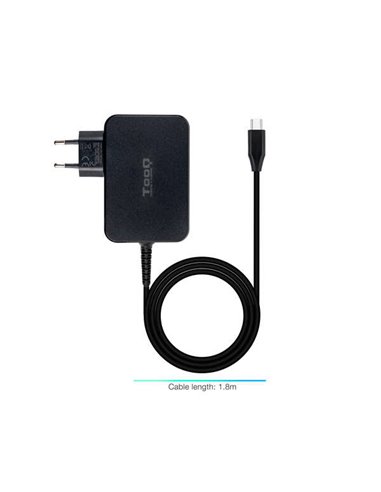 Tooq - Chargeur Ordinateur Portable GaN USB-C/PD 3.0 90W - Câble 1,80m - Noir