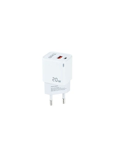 Tooq - Chargeur mural USB-C/PD + USB-A/QC 20W - Blanc