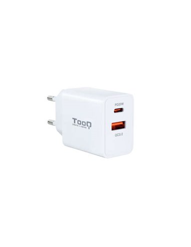 Tooq - Chargeur mural USB 3.0 18W, USB-C 20W - Chargement rapide - Blanc