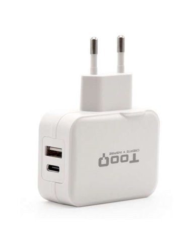 Tooq - Chargeur mural USB 2.0, USB-C - Blanc