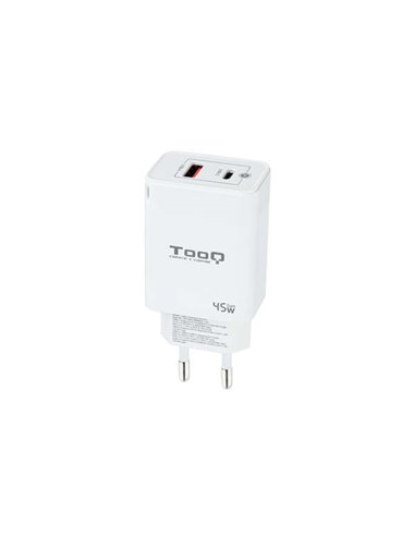 Tooq - Chargeur Mural GaN USB-C/PD + USB-A/QC 45W - Blanc