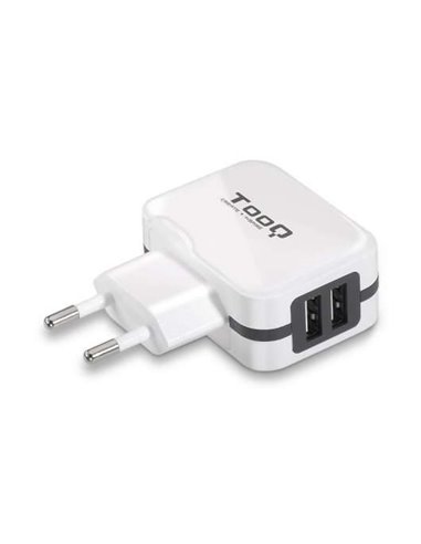 Tooq - Chargeur Mural 2x USB 2.0 - Technologie AI - Couleur Blanc