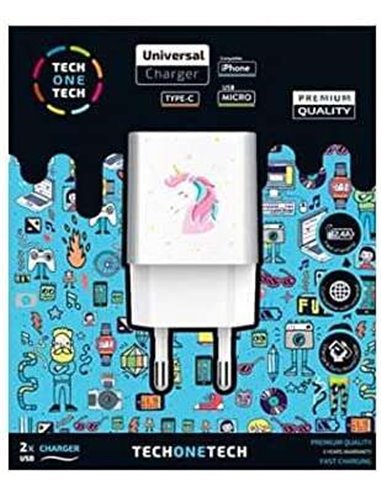 TechOneTech - Chargeur mural double USB-A Unicorn Dream - Haute performance