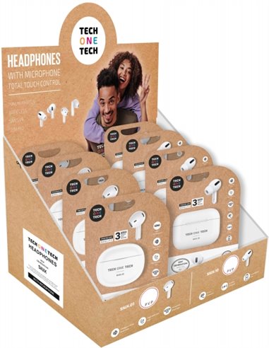 TechOneTech - Présentoir de 8 Écouteurs Bluetooth Sans Fil TWS - Son HI-FI - 4 Modèles avec Coussin et 4 Modèles sans Coussin - 